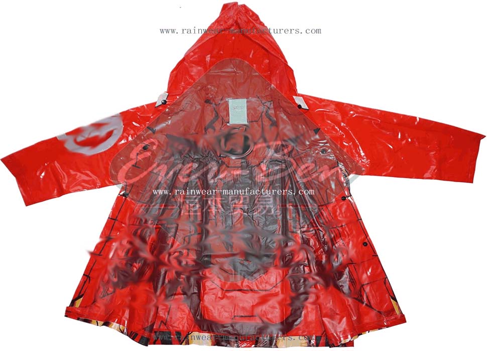 Red plastic rain mac for child-plastic hooded rain mac for kids.jpg